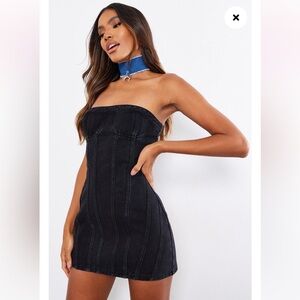 Black denim mini dress
